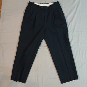 Hart Schaffner & Marx Black Pure Virgin Wool Pleated Tweed Dress Trousers Sze 33